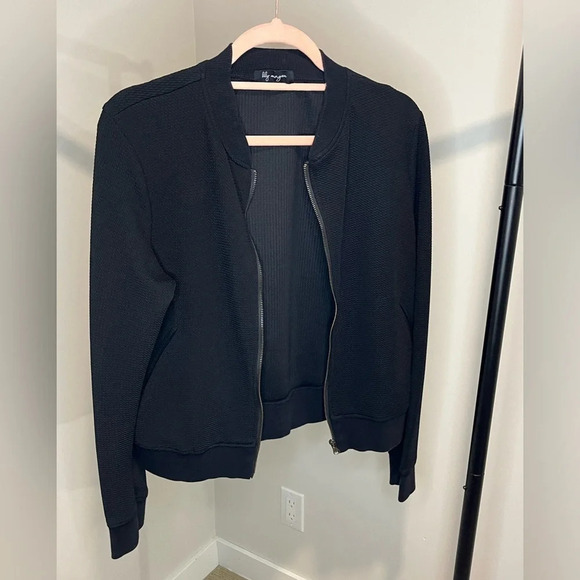 LILY MORGAN black waffle  texture bomber jacket - Picture 1 of 3